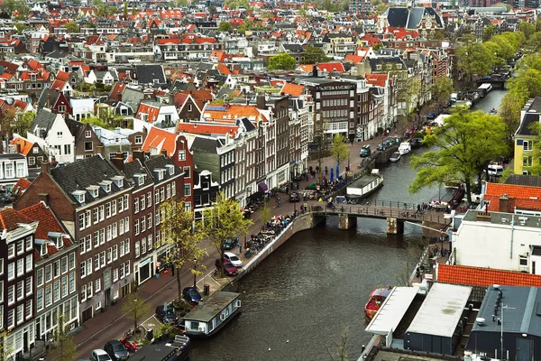 Aerial view to Amsterdam architecture and canals — Stock Photo, Image