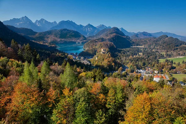 Vista Castelo Neuschwanstein Castelo Alpsee Hohenschwangau — Fotografia de Stock