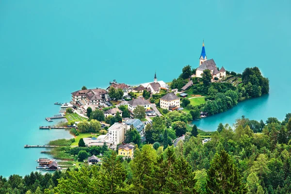 Vista Aérea Sobre Lake Worthersee Áustria Verão Livre Fundo — Fotografia de Stock