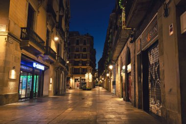 BARCELONA, SPAIN - September, 27th, 2018: Empty streets of Barcelona in the morning twilight