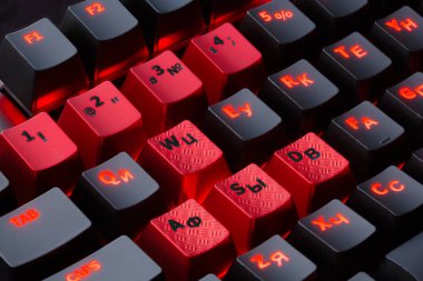 Kırmızı tuşlu siyah bilgisayar klavyesi, Latince ve cyrillics
