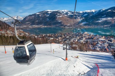 ZELL AM SEE, AUSTRIA - January 15th, 2020: View to the town from City Xpress ski lift