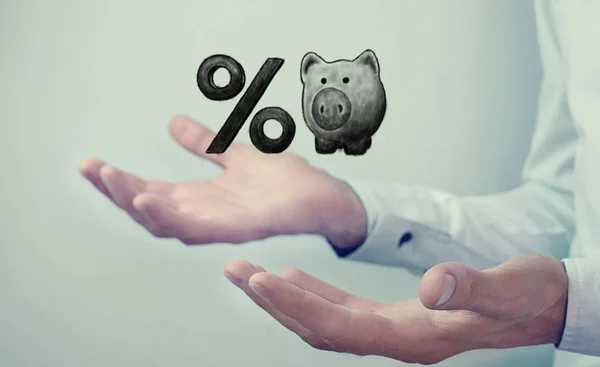 Sparschwein und Prozentsymbol — Stockfoto