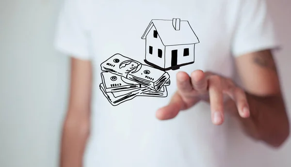 Inteckning begrepp. Hus och pengar — Stockfoto