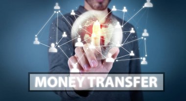 Dünya haritası ve dijital para aktarımı kavramı