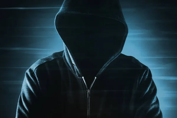 Cybersecurity, computer hacker with hoodie — Stock Photo, Image