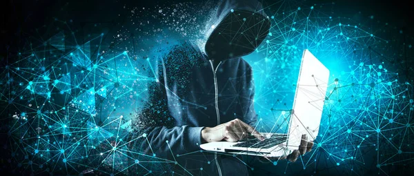 Cybersecurity Computer Hacker Met Hoodie — Stockfoto
