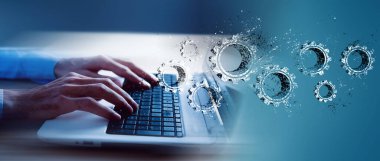 Diş ve dişli mekanizması. Yüksek teknoloji dijital teknoloji ve mühendislik..