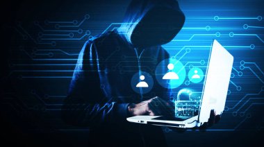 Bilgisayarı olan bir bilgisayar korsanı. Bilgisayar suçu.