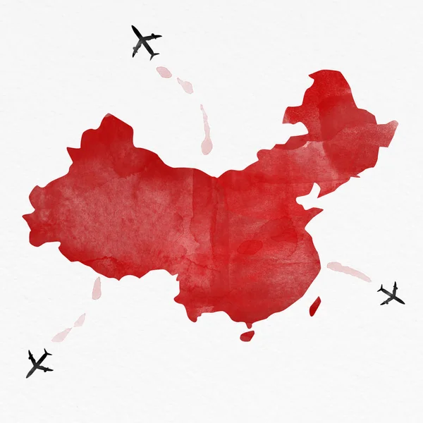 Republic of China map country silhouette. Coronavirus protection. Caution illness. Virus stop. Stop coronavirus