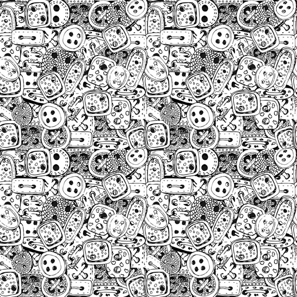 Seamless pattern with buttons of clothes. Template for a coloring book. Black and white . — Stock Photo, Image