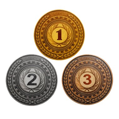 Ödüllendirme altın, gümüş, beyaz arka plan üzerinde izole bronz madalya