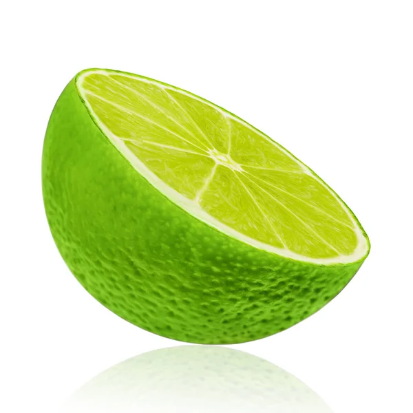 Egy friss lime szeletet. Fele. Gyümölcsök elszigetelt fehér background. Vágógörbe. — Stock Fotó