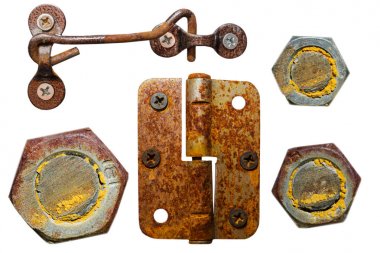 Eski paslı fındık, döngü, beyaz arka plan üzerinde izole kanca