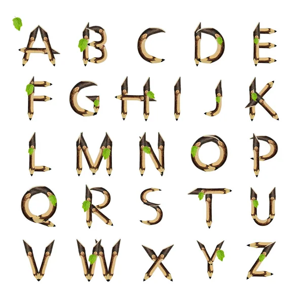 Alphabet aus Holzbuchstaben isoliert auf weißem Hintergrund — Stockfoto