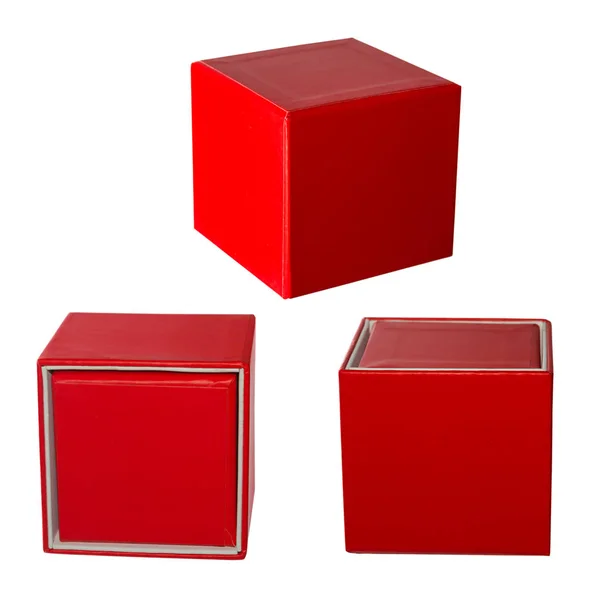 Koleksiyonu kümesi beyaz arka plan üzerinde izole kırmızı hediye kutusu — Stok fotoğraf