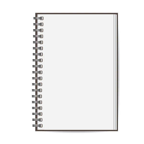 Cuaderno espiral cerrado realista en blanco aislado sobre fondo blanco. Copybook vertical. Plantilla, maqueta de organizador o diario. Vector — Archivo Imágenes Vectoriales