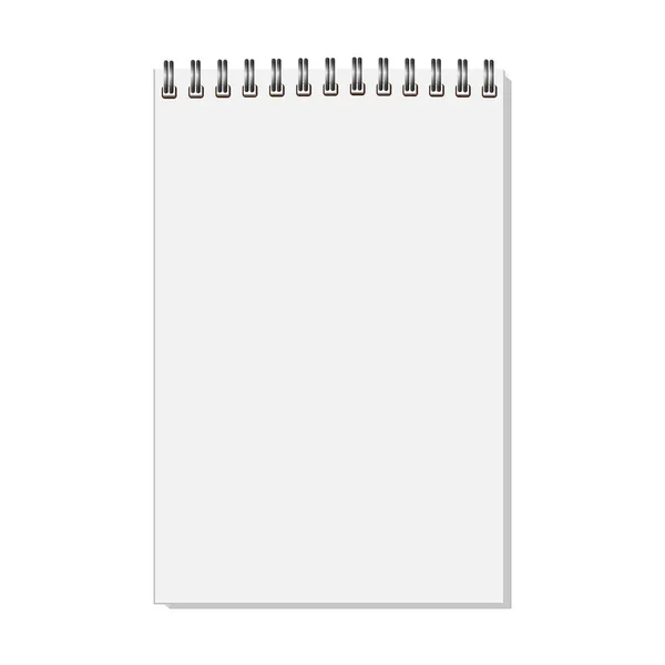 Cuaderno espiral cerrado realista en blanco aislado sobre fondo blanco. Copybook vertical. Plantilla, maqueta de organizador o diario. Vector . — Vector de stock