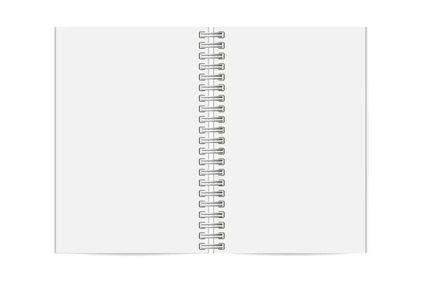 흰색 배경에 고립 된 빈 현실적인 열린된 나선형 노트북. 수직 카피북입니다. 주최자 또는 일기의 최대 모의 템플릿입니다. 벡터 — 스톡 벡터