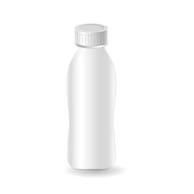 Plastik şablon süt şişesi, yoğurt. Beyaz arka plan üzerinde izole boş ambalaj. Paket şablon. mock-up