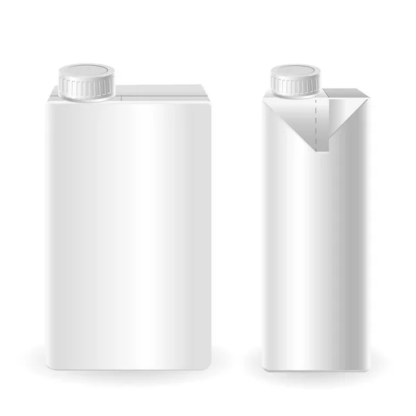Ρεαλιστική διάνυσμα 3d mock επάνω κουτί γάλα ή χυμό σε άσπρο φόντο. Χάρτινη συσκευασία λίτρου με καπάκι απομονωμένες — Διανυσματικό Αρχείο