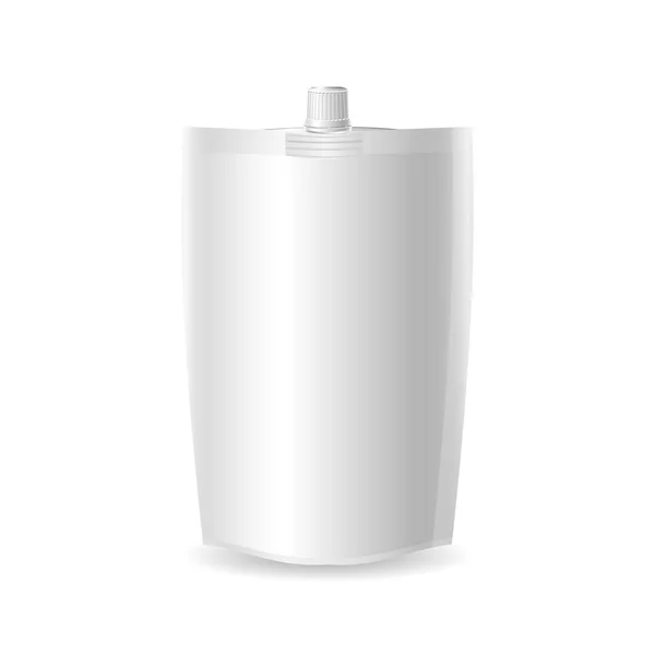 Plantilla de bolsa con chorro de plástico Plantilla de bolsa con chorro de plástico en blanco para puré, bebidas, cosméticos. Vector — Vector de stock