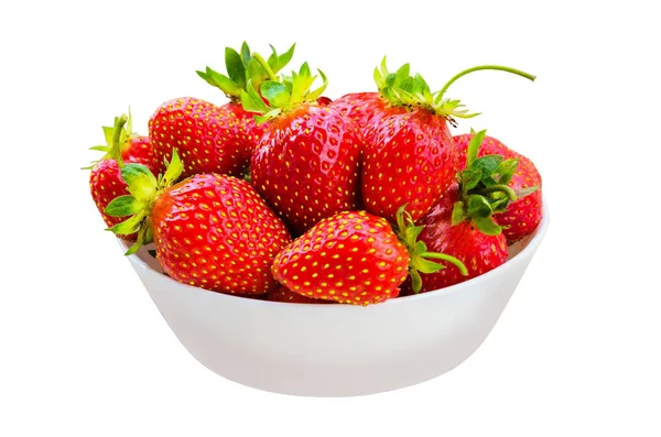 잘 익은 붉은 아름 다운 육즙 밝은 맛 있어 딸기 열매. 격리 된 흰 바탕에 빨간 딸기입니다. 클리핑 경로 — 스톡 사진