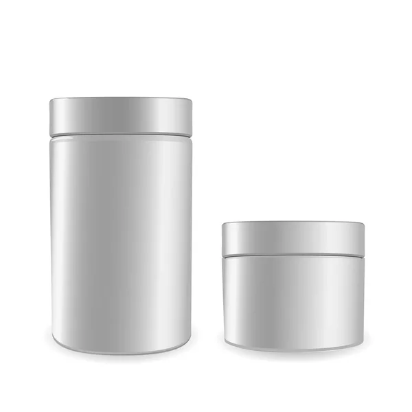 Jar mock-up em fundo branco renderização 3D. Duas latas vazias brancas para o seu design, comida, creme, comida, café — Vetor de Stock