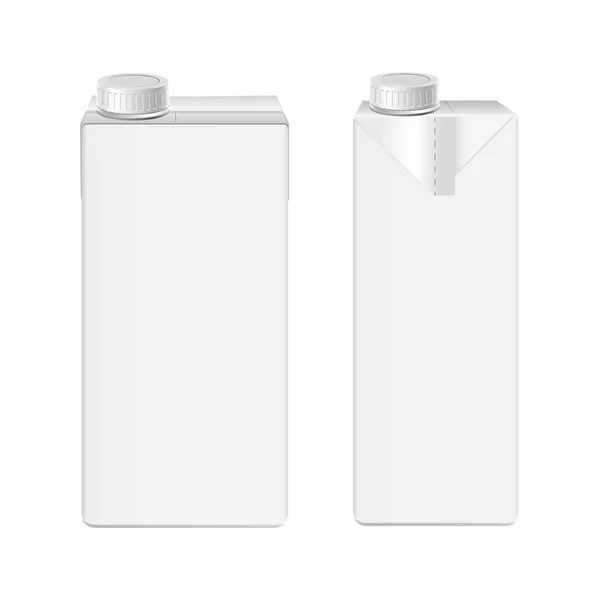 3D. γάλα και χυμό χάρτινη συσκευασία σε άσπρο φόντο, μακέτα. Χάρτινη συσκευασία λίτρου, διάνυσμα — Διανυσματικό Αρχείο