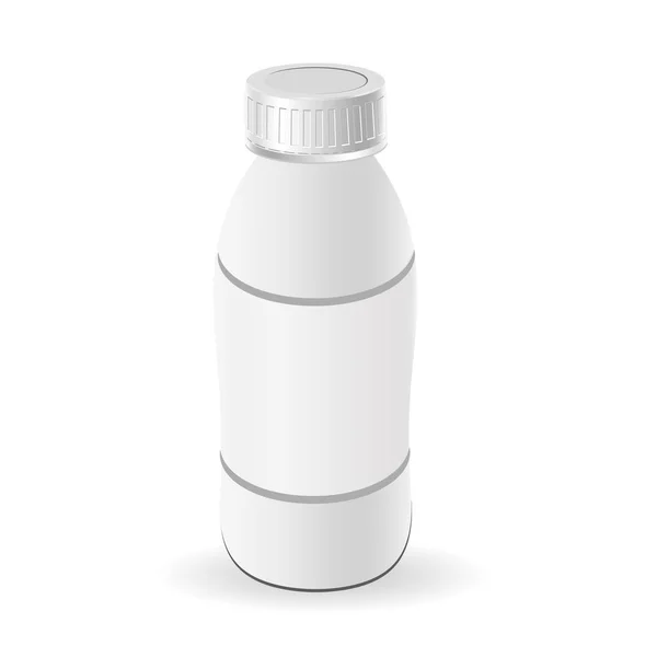 Plastikschablone Milchflasche, Joghurt. leere Verpackung isoliert auf weißem Hintergrund. Paketvorlage. Attrappe — Stockvektor