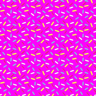 Donut'ın sır sprinkles, pembe bir arka plan, doku ile seamless modeli. Vektör çizim.