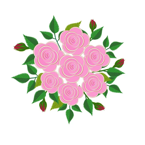 Vector pink roses bouquet isolated on a white background. — Stock Vector