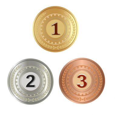 Madalyalar, paralar. Altın, gümüş, bronz, beyaz arka plan üzerinde izole. vektör
