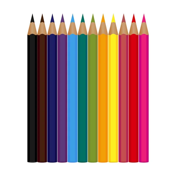 Σετ 12 χρωματιστά μολύβια που απομονώνονται σε λευκό φόντο. Εικονογράφηση διάνυσμα — Διανυσματικό Αρχείο