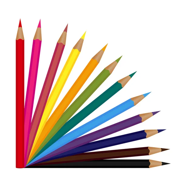 Σετ 12 χρωματιστά μολύβια που απομονώνονται σε λευκό φόντο. Εικονογράφηση διάνυσμα — Διανυσματικό Αρχείο