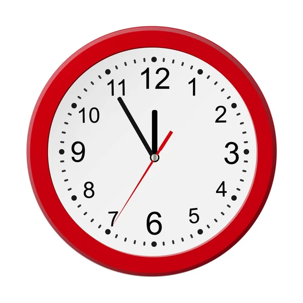 Relógio clássico de parede redonda vermelho isolado em branco. Ilustração vetorial — Vetor de Stock