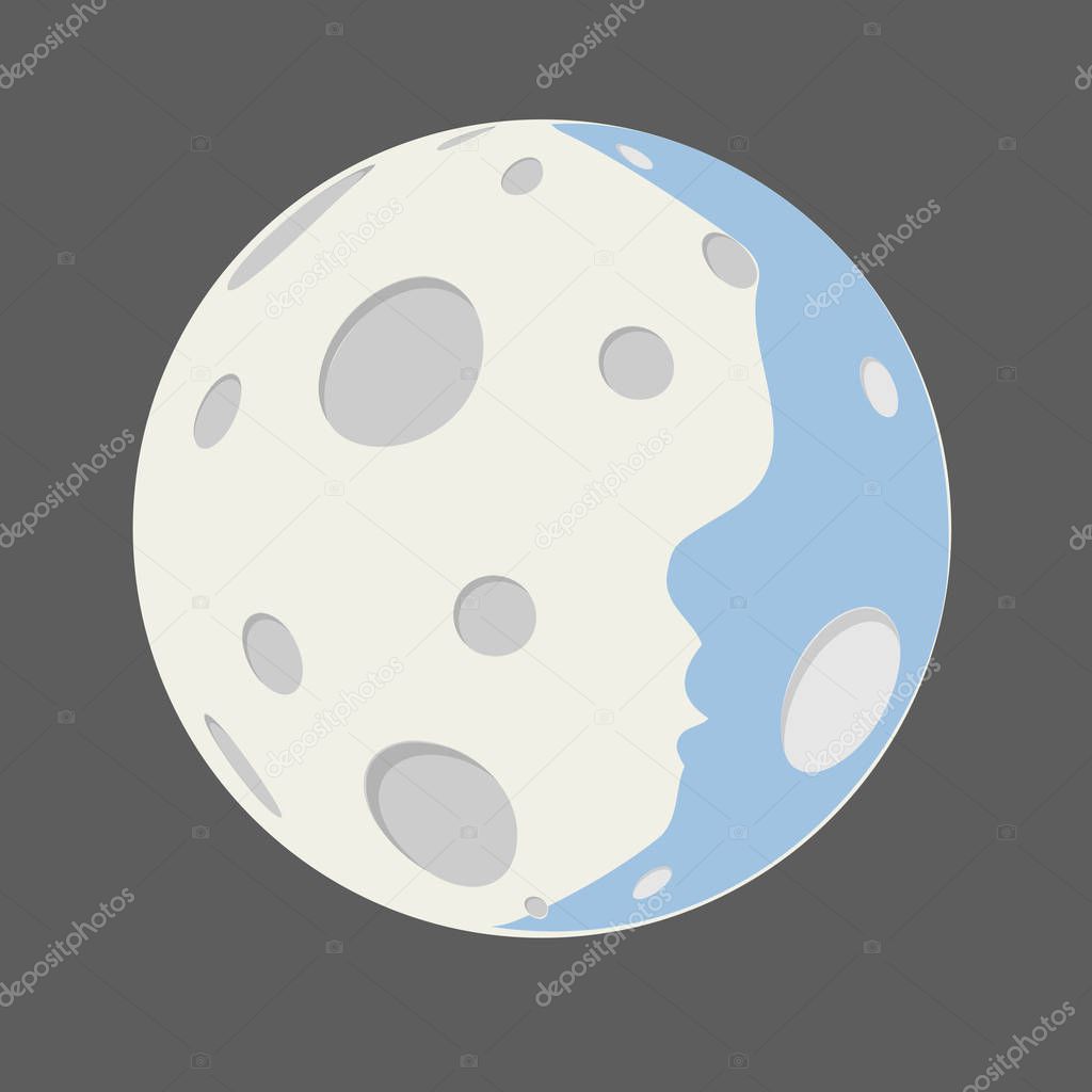 Moon with Craters in the Universe isolated on dark background . Vector