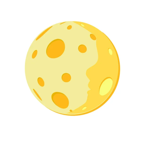 Tam sarı moon ile evrendeki kraterler. Basit simgesi, beyaz arka plan üzerinde izole. Vektör — Stok Vektör