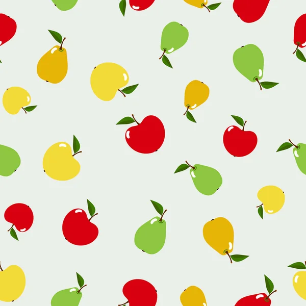 Seamless pattern apples and pears in flat style isolated on the white background. Vector — Stock Vector