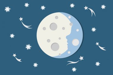 Evrendeki kraterler ile gökyüzüne karşı üzerinde ay. Vektör