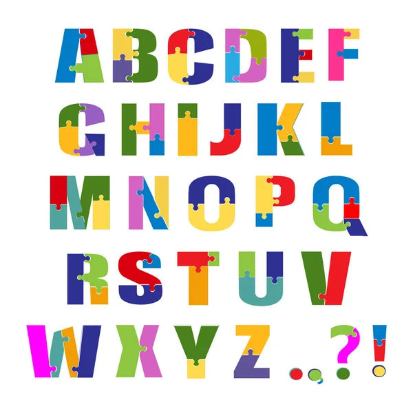 Puzzle-Schrift. Schulkinder spielen Alphabet. isoliert auf weißem Hintergrund. Vektor — Stockvektor