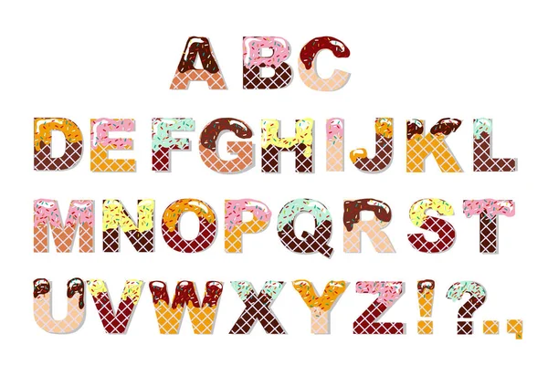 Candy sweet chocolate font. Ice cream alphabet. Wafer letters. Vector — Stock Vector