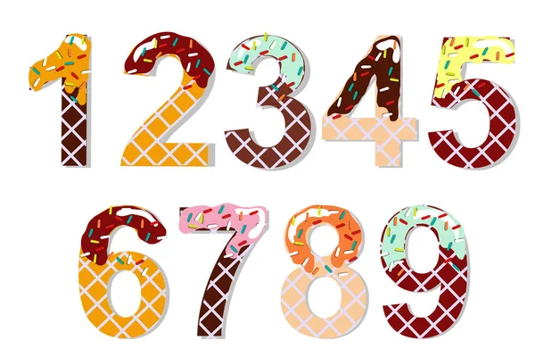 Цукерки солодкий шоколадний шрифт. Числа морозива. Вафельні цифри. Векторні — стоковий вектор