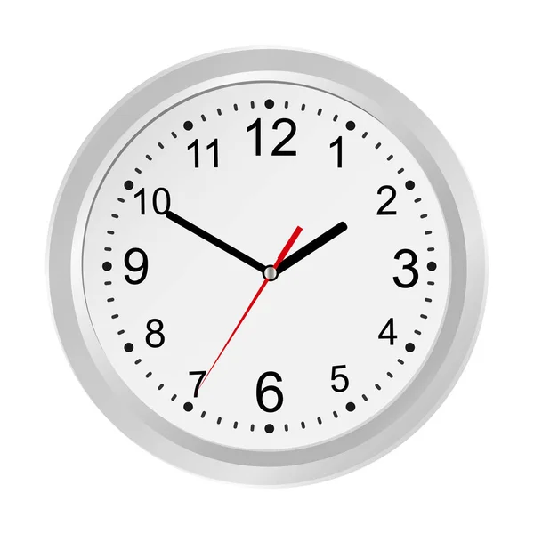 Relógio de parede redonda branco clássico isolado no fundo branco. Mock-up para branding. Ilustração vetorial — Vetor de Stock