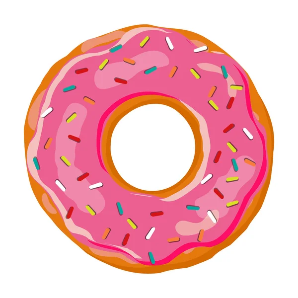 Zoete donut. Donut met roze glazuur geïsoleerd op een witte achtergrond. Vector — Stockvector