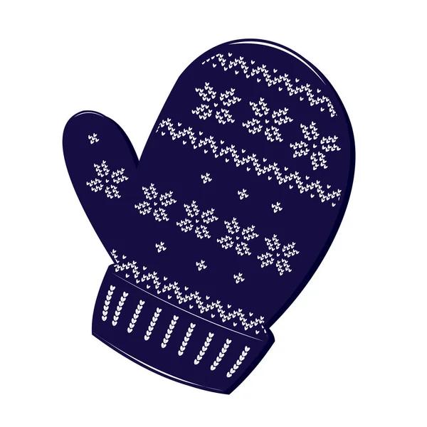 Azul de punto manoplas de Navidad sobre fondo blanco. Vector — Archivo Imágenes Vectoriales