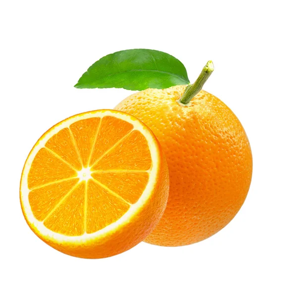Fruits à l'orange entiers et tranchés isolés sur fond blanc. Trancher les fruits à la mandarine. Sentier de coupe — Photo