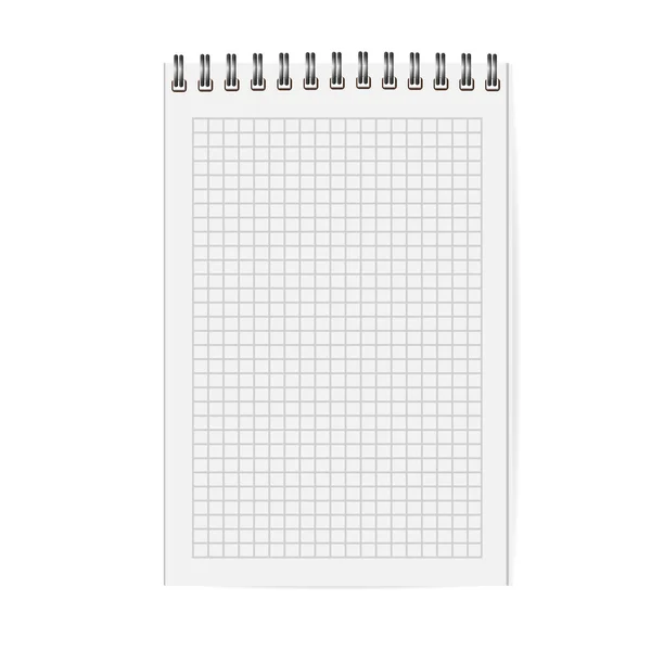 Blank copybook with metallic spiral. Template, mock up of organizer or diary isolated. Cell notebook — Stock Vector