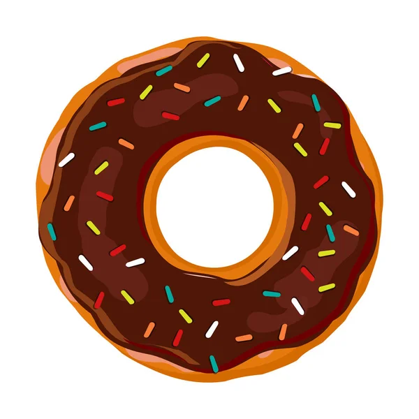 Süßer Donut. Donut mit Schokoladenglasur isoliert auf weißem Hintergrund. Vektor — Stockvektor