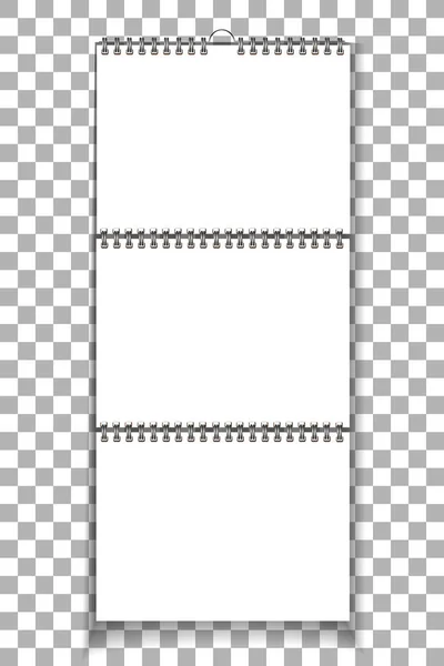 スパイラル空白の壁のカレンダーがモックアップ。背景に分離された紙の白いシート。ベクトル — ストックベクタ